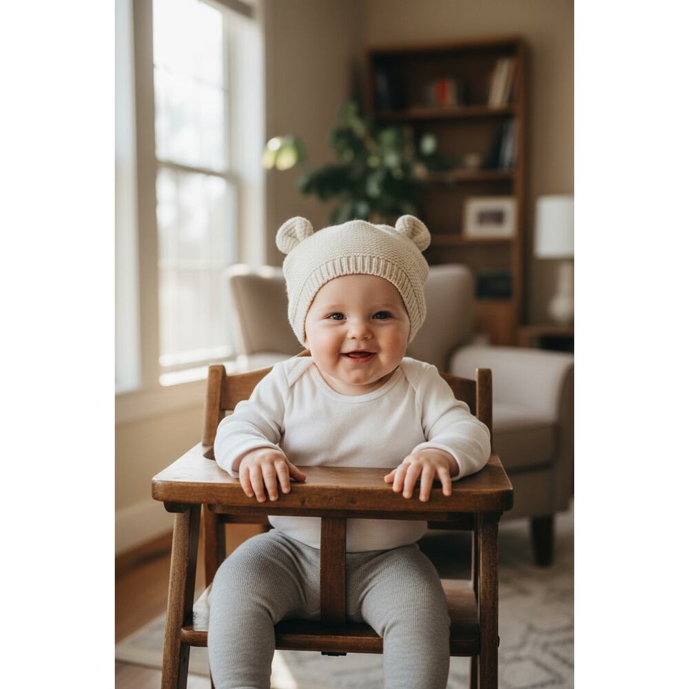 Baby GAP Knit Beanie Hat with Bear Ears Neutral Cream Infant - Picture 2 of 4